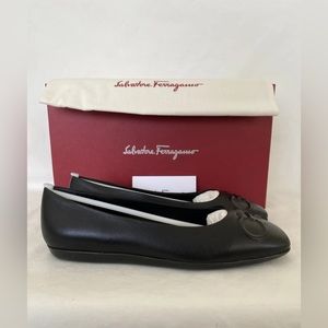 Salvatore Ferragamo WOMEN’S PEONY NERO NAPPA BLACK FLAT SHOES NEW NIB US 5.5 C